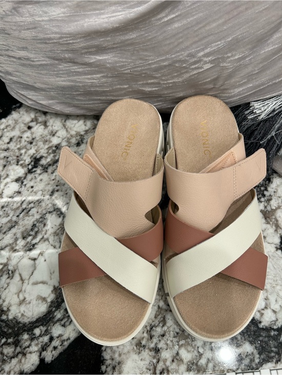 Vionic Shoes - Vionic Women's Pink, Cream & Brown Crisscross Comfort Sandals